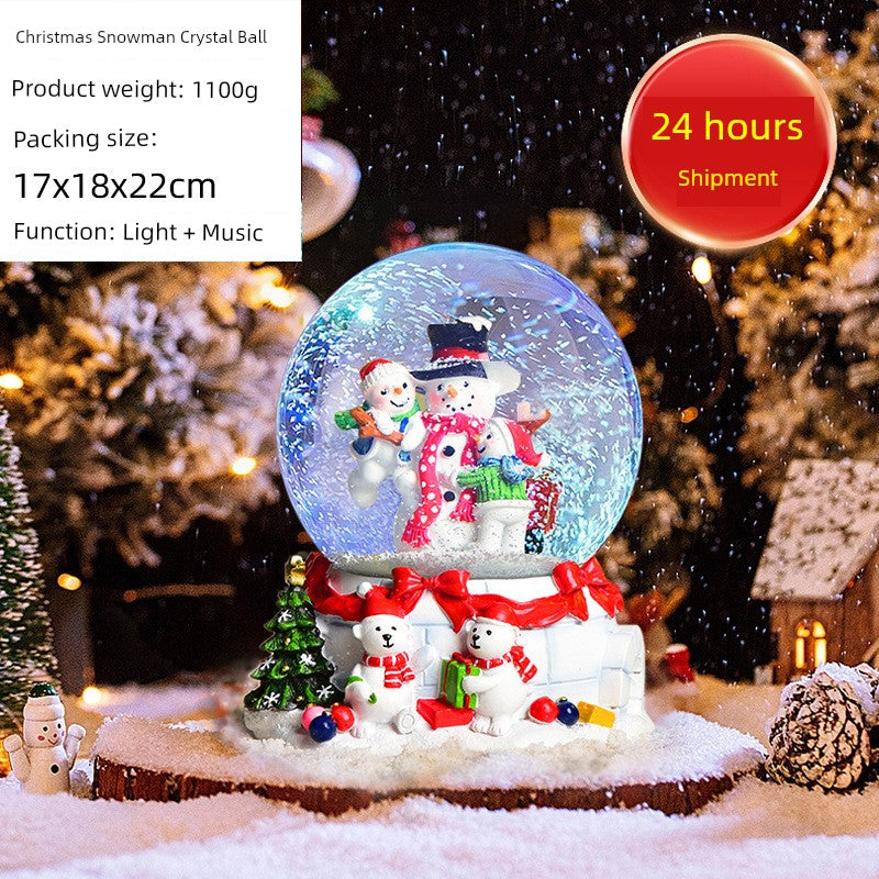 Christmas Gift Penguin Crystal Ball Music Box with Colorful Lighting Decoration Resin Crafts Music Box