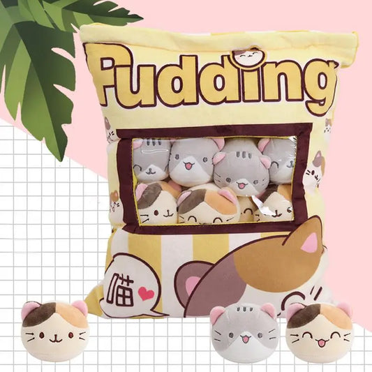 Cute Cat Snack Pillow Pudding Plushie A Bag Of Animal Plush Doll Removable Set Cute Kawaii Birthday Christmas Gift For Kids girl