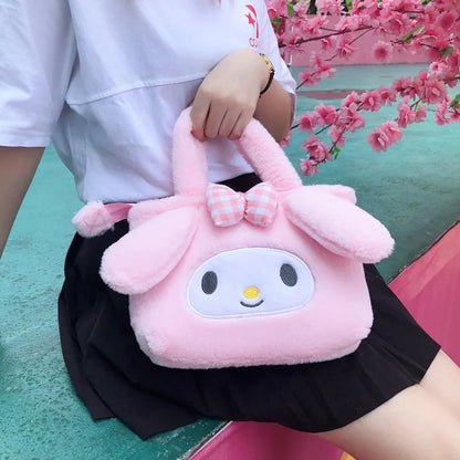 Cartoon Anime Plushie Shoulder Bag Kawaii My Melody Kittys Kuromi Cinnamoroll Soft Plush Handbag Children All-Match Tote Gifts