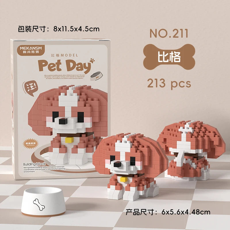 HUIQIBAO MINI Cute Pet Dog Cat Micro Building Block Model Set Kids City Cartoon Animal Diamond Bricks Educational Toys for Adult