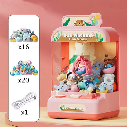 Automatic Doll Machine Toy for Kids Mini Cartoon Coin Operated Play Game Claw Crane Machines with Light Music Children Toy Gifts