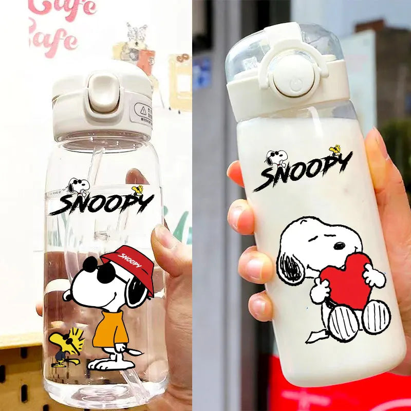 Snoopy Straw Water Cup Portable Plastic 600/400ML Charlie Browns Transparent Outdoor Large Capacity Sport Cute Water Bottle