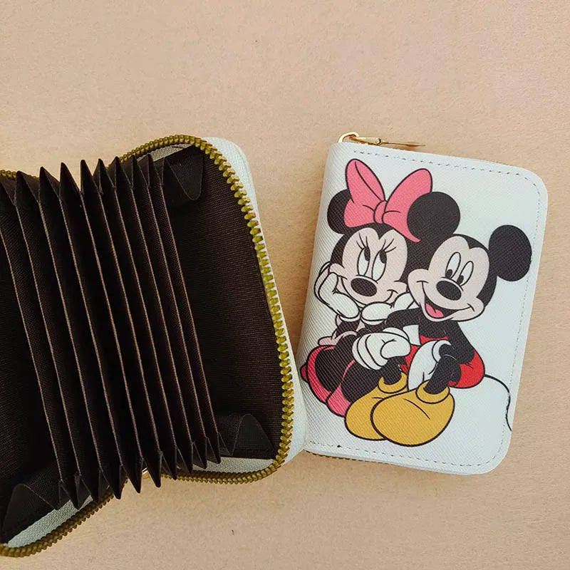 Cute Mickey Minnie Organ Card Bag PU Leather Wallet Cartoon Business Card Case Credit Card Holder Mini Zipper Clutch Bag