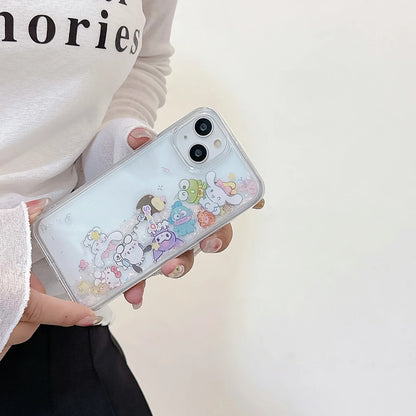 Cartoon Hello Kitty Cinnamoroll Kuromi Luxury Quicksand Phone Case For iPhone 15 14 13 12 11 Pro Max Drop-resistant Back Cover