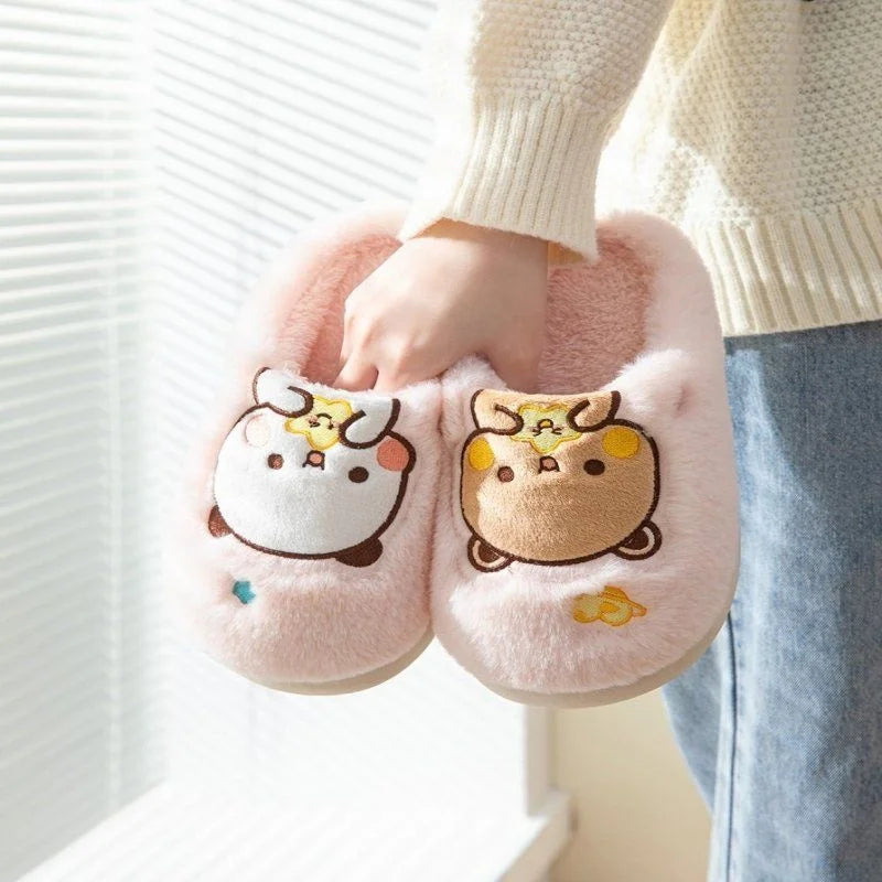 Anime Bubu Dudu Bear Plush Slipper Cartoon Couple Slippers Winter Leisure Home Outdoor Anti Slip Thick Bottom Cotton Shoes Warm