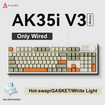 Ajazz AK35I V3 Tri-mode Wired Bluetooth Wireless Gaming Keyboard Gasket Structure Full Key Hot Swap 104 Keys Customized Keyboard