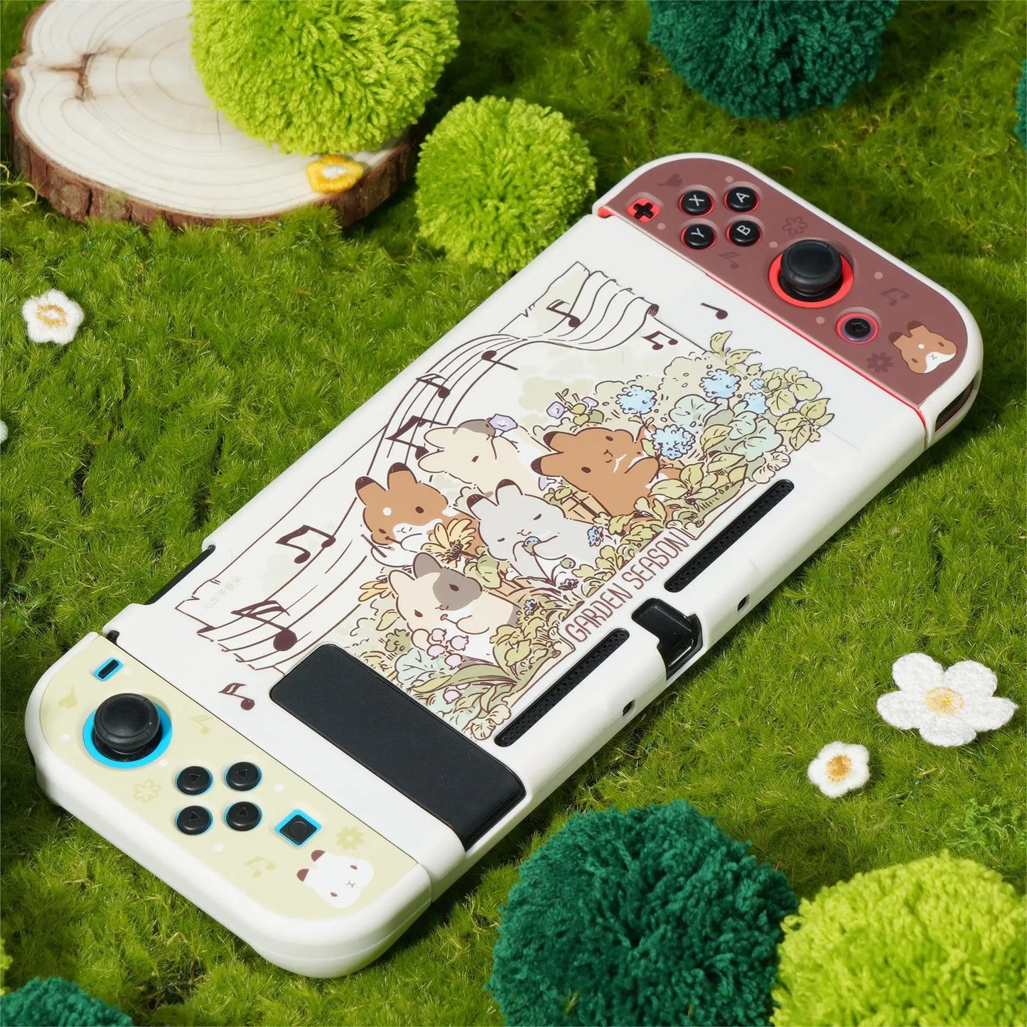 GeekShare Bunny Theme Protective Case Compatible with Nintendo Switch/ Switch OLED,4PCS Garden Season Silicone Thumb Grip Caps