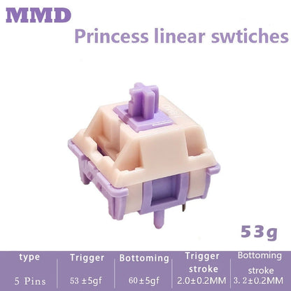 GMKFans MMD Princess Switch Linear Tactile 38/45/53/48/60g HIFI Sound Mechanical Keyboard Switches POM PTFE Material Custom DIY