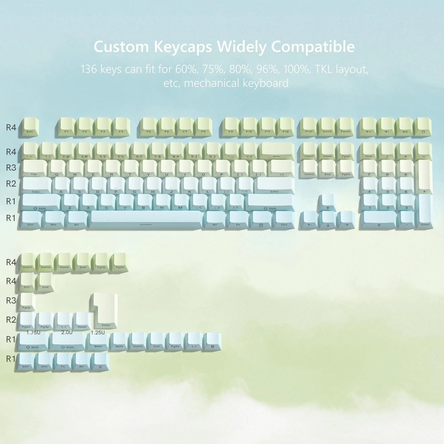 136 Key Side Print Gradient Red Cherry Profile PBT keycaps Double Shot Shine Through Backlit Key Caps For MX Mechanical Keyboard