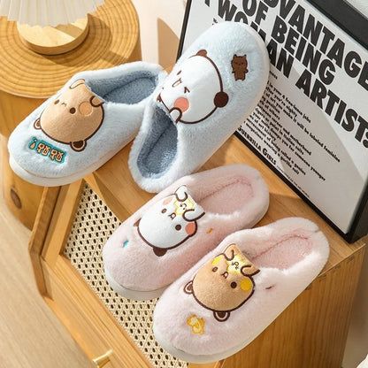 Anime Bubu Dudu Bear Plush Slipper Cartoon Couple Slippers Winter Leisure Home Outdoor Anti Slip Thick Bottom Cotton Shoes Warm