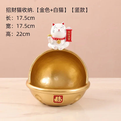 Lucky Cat Storage Bowl, Decorative Key Holder, Foyer Ornament, Desktop Organizer, Creative Home Decor Accessory