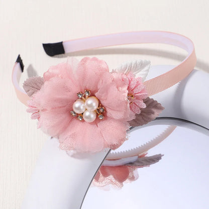 Handmade Head Flower Girls Headbands Baby Hairband Pearl Feather Wedding Princess Kids Dance Party Headwear Newborn Accessories