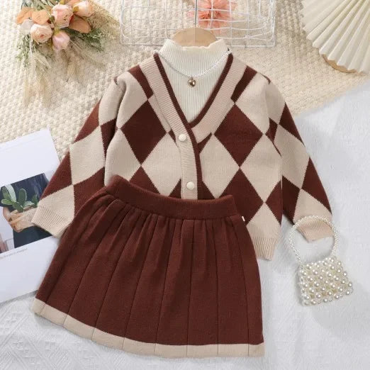 Menoea  Clothes Set Spring Autumn Plaid Vest Dress Retro Outwear Coat 2 Pcs Fashion Baby Party Dress with Bag Outfits