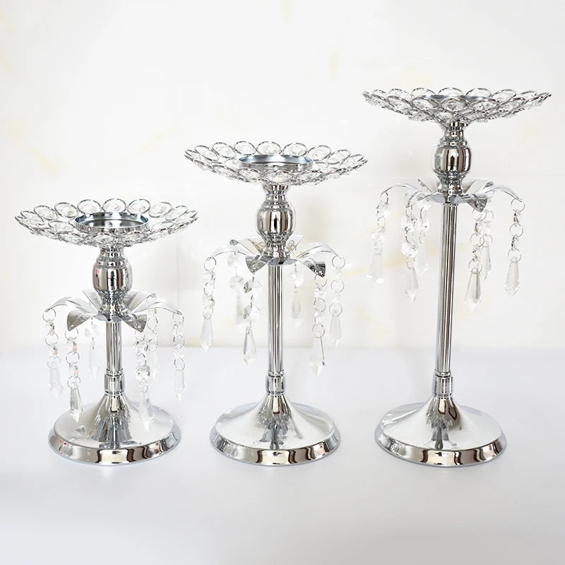 PEANDIM Silver Crystal Candle Holder Wedding Candlestick Christmas Party Table Centerpieces Candelabra Flower Vase Home Decor