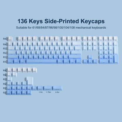 136 Key Side Print Gradient Red Cherry Profile PBT keycaps Double Shot Shine Through Backlit Key Caps For MX Mechanical Keyboard