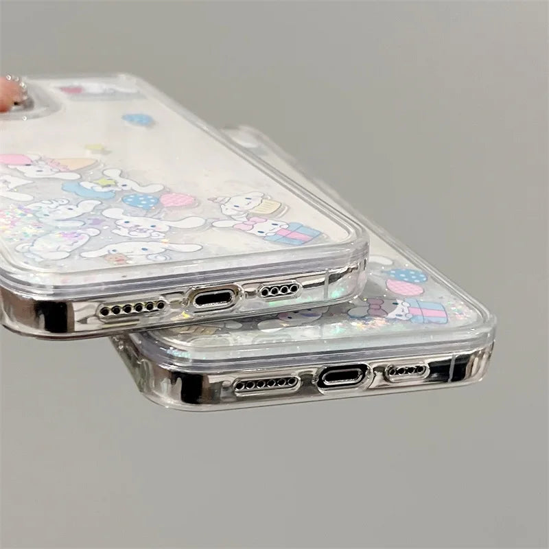 INS Kawaii Cinnamoroll Quicksand Bling Phone Case For iPhone 16 15 14 Pro Max 13 12 11 X XS Max XR Lovely Anti-drop Cover