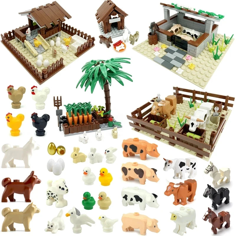 Farm MOC Building Blocks Animal Parts Pasture Bricks Kits Toys Chicken Coop Pig House Bullpen Birdhouse Compatible With LEGO