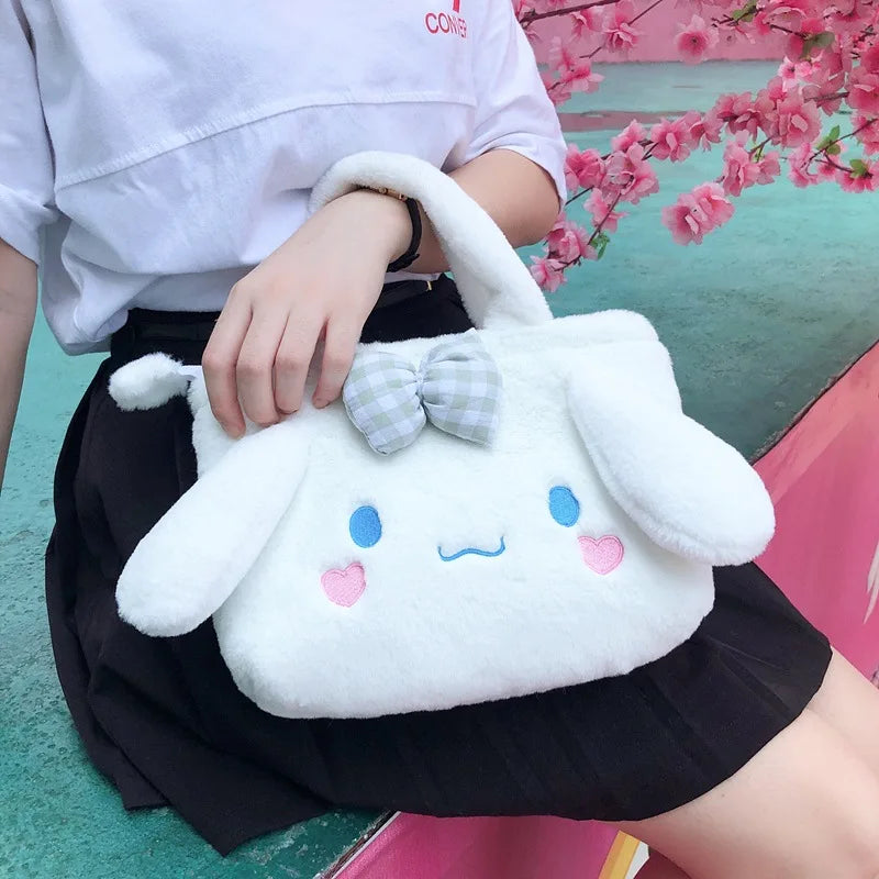 Cartoon Anime Plushie Shoulder Bag Kawaii My Melody Kittys Kuromi Cinnamoroll Soft Plush Handbag Children All-Match Tote Gifts