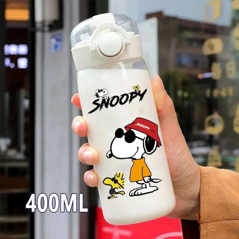 Snoopy Straw Water Cup Portable Plastic 600/400ML Charlie Browns Transparent Outdoor Large Capacity Sport Cute Water Bottle