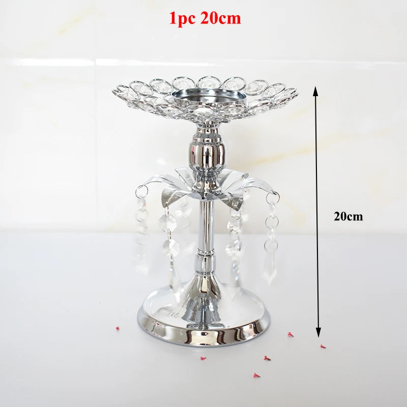 PEANDIM Silver Crystal Candle Holder Wedding Candlestick Christmas Party Table Centerpieces Candelabra Flower Vase Home Decor