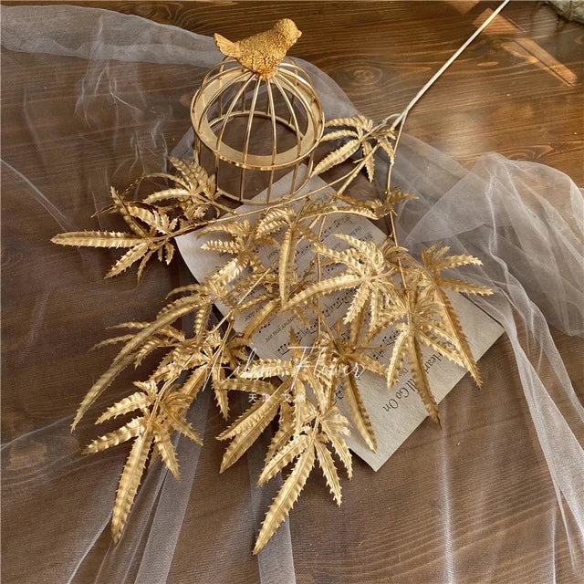 Gold Series Artificial Plants Leaf Wedding Supplies Flower Arrangement Materials Fake Floral Bouquet Christmas Home Decor Props