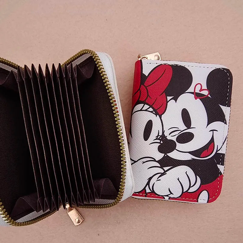 Cute Mickey Minnie Organ Card Bag PU Leather Wallet Cartoon Business Card Case Credit Card Holder Mini Zipper Clutch Bag