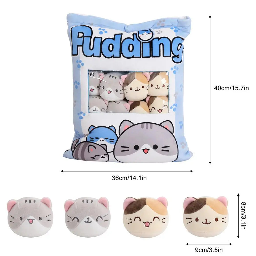 Cute Cat Snack Pillow Pudding Plushie A Bag Of Animal Plush Doll Removable Set Cute Kawaii Birthday Christmas Gift For Kids girl