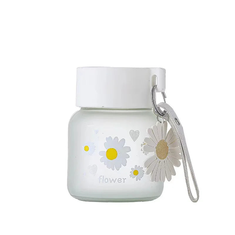 300ml Mini Daisy Frosted Glass Creative Outdoor Children's Water Cup Portable Transparent Travel Tea Cup Cute Water Bottle