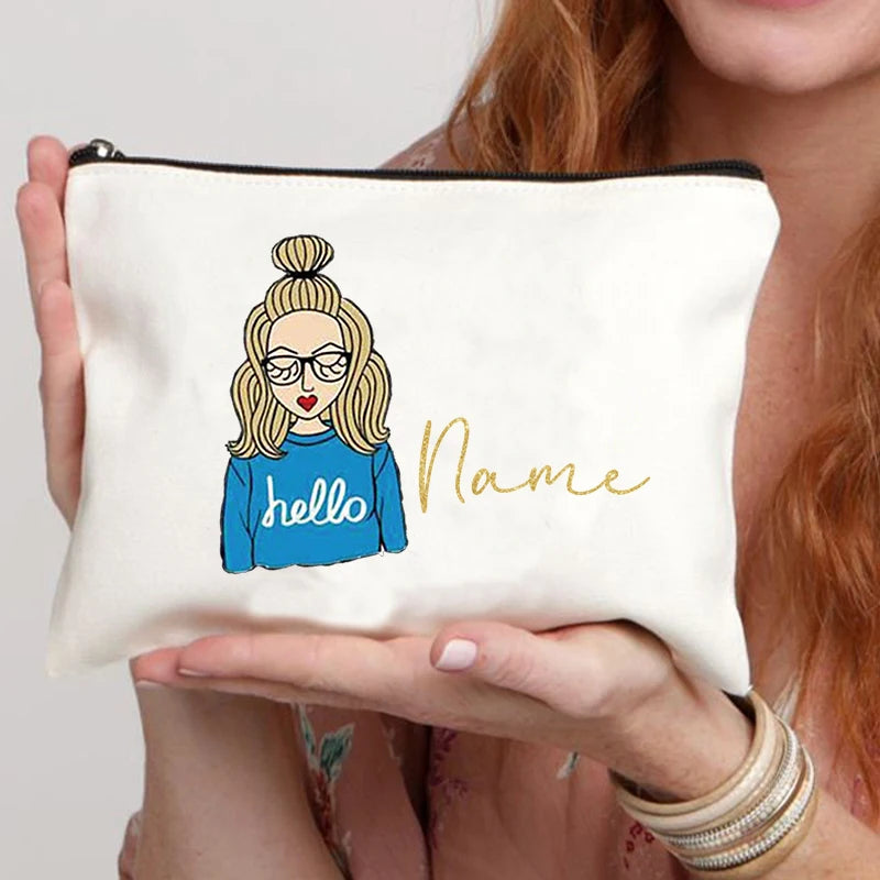 Personalized Makeup Bags Cute Customized Name Cosmetic Bag Travel Lipstick Storage Zipper Pouch Bridesmaid Wedding Birthday Gift