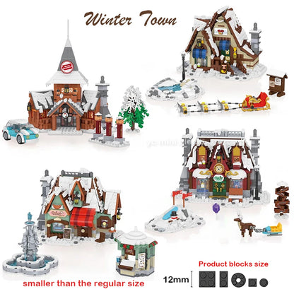 Loz Mini Street View Winter Town Santa Claus Home Building Block DIY Sled Shop Cake Shop Assembly Decor Toys For Kids Xmas Gifts