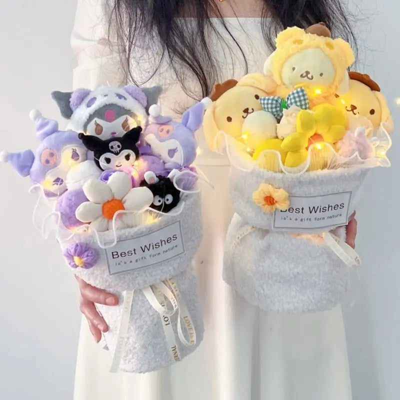 Sanrio animation peripherals Cinnamoroll Kuromi Kawaii cartoon creative doll bouquet couple children birthday holiday gift