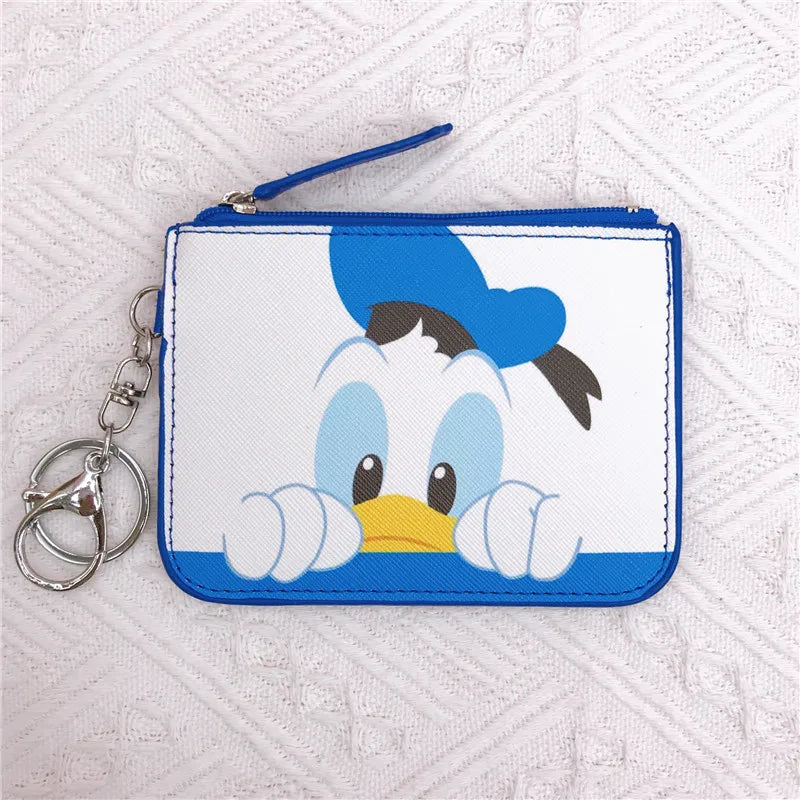 High Quanlity Cartoon Mickey Minnie PU Leather Card Holder Women Girls Zipper Change Purse Girls Mini Key Card Bag With Keychain