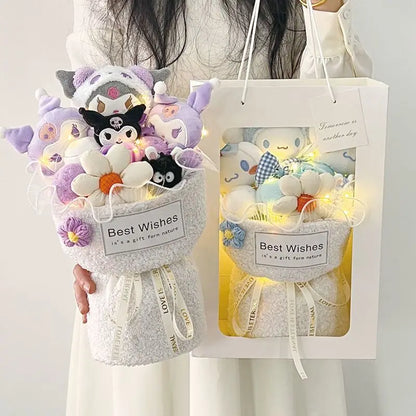 Sanrio animation peripherals Cinnamoroll Kuromi Kawaii cartoon creative doll bouquet couple children birthday holiday gift