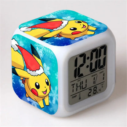 Pikachu Alarm Clocks 7 Color Change Night Light Desk Home Decor Pokemon Anime Peripheral Mini Clock Kids Gifts