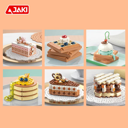 DIY MOC Cake Waffle Toast Chocolate Shuflei Swiss Roll Ice Cream Crispy Tarts Building Blocks Model Bricks Kids Sets Kits Toys