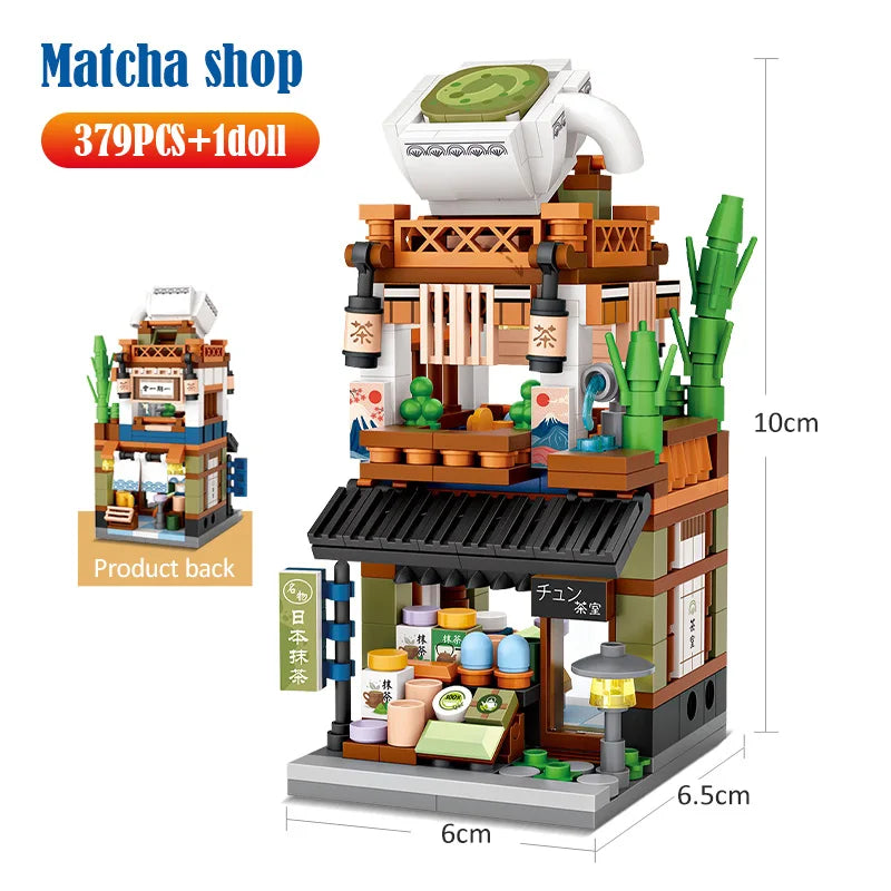 Loz Mini City Street View Japanese 4 in 1 Noodle Shop House Model Building Blocks Friends Figures DIY Bricks Toys For Children