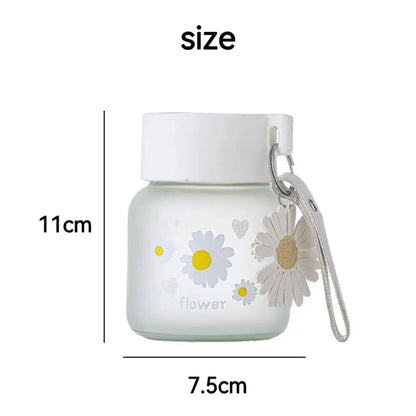 300ml Mini Daisy Frosted Glass Creative Outdoor Children's Water Cup Portable Transparent Travel Tea Cup Cute Water Bottle