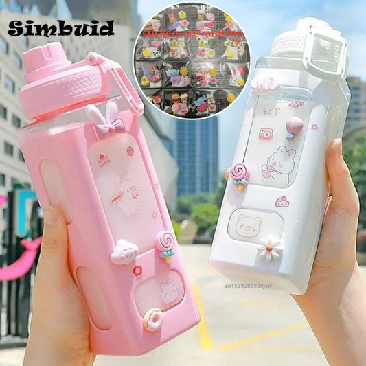 700ml Cute Water Bottle for Girls with Straw and Stickers Plastic Juice Cup Portable Kawaii Tumbler Children's Drinkware