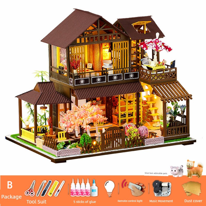 Creative Retro Chinese Style DIY Cottage Japanese Style House C Courtyard Model Hand-Assembled Female Birthday Christmas Gift