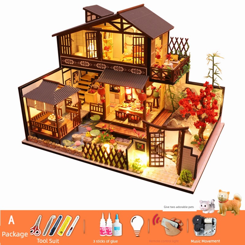 Creative Retro Chinese Style DIY Cottage Japanese Style House C Courtyard Model Hand-Assembled Female Birthday Christmas Gift