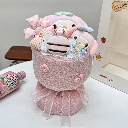 Sanrio Hello Kitty Bouquet Cute Cartoon Plush Doll Flower Cinnamoroll Kuromi My Melody Toys Flower Girl&Child Holiday Gifts