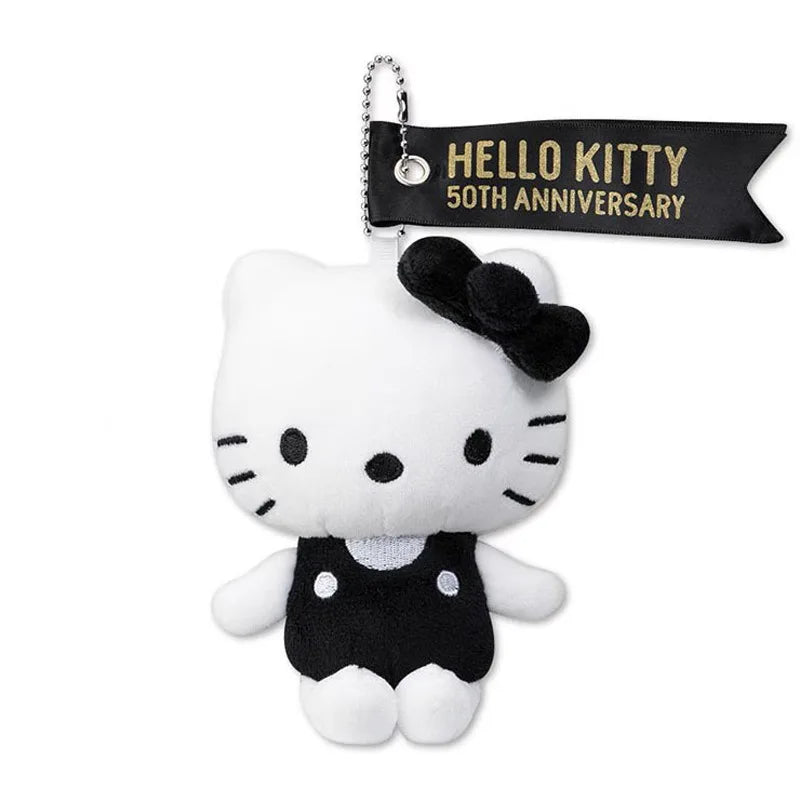 Kawaii Hello Kitty Plush Keychain Sanrio Anime Cartoon 50Th Anniversary Black White Kt Plush Pendant Stuffed Toys Girl Gifts ﻿