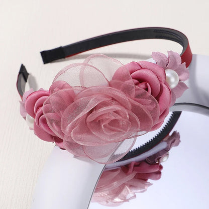 Handmade Head Flower Girls Headbands Baby Hairband Pearl Feather Wedding Princess Kids Dance Party Headwear Newborn Accessories