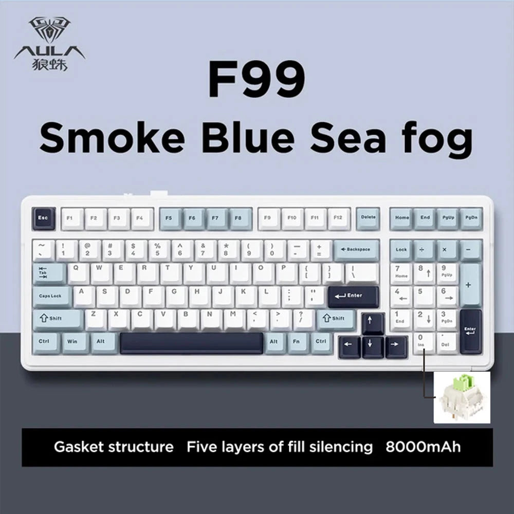 Aula F99 Gaming Mechanical Keyboard Three Mode 2.4g Wireless Bluetooth Wired Hot Swap PBT Gasket RGB For Games Typing 99 Keys