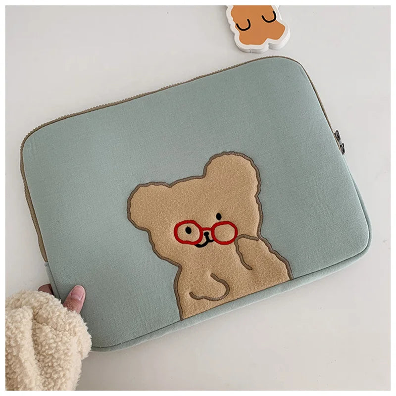 Cartoon Cute Bear Leather Laptop Bag Sleeve for Macbook Air 11 13 Inch Pro 14 15.6 M1 M2 Mac Book IPad Case Cover Accessories