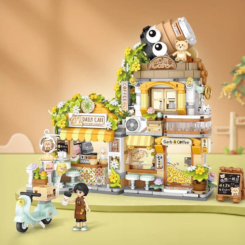 LOZ Creative Coffee Shop Building Block Mini Street View DIY Chinese Panda Tea House Puzzled Bricks Toys Sets For Kids Girl Gift