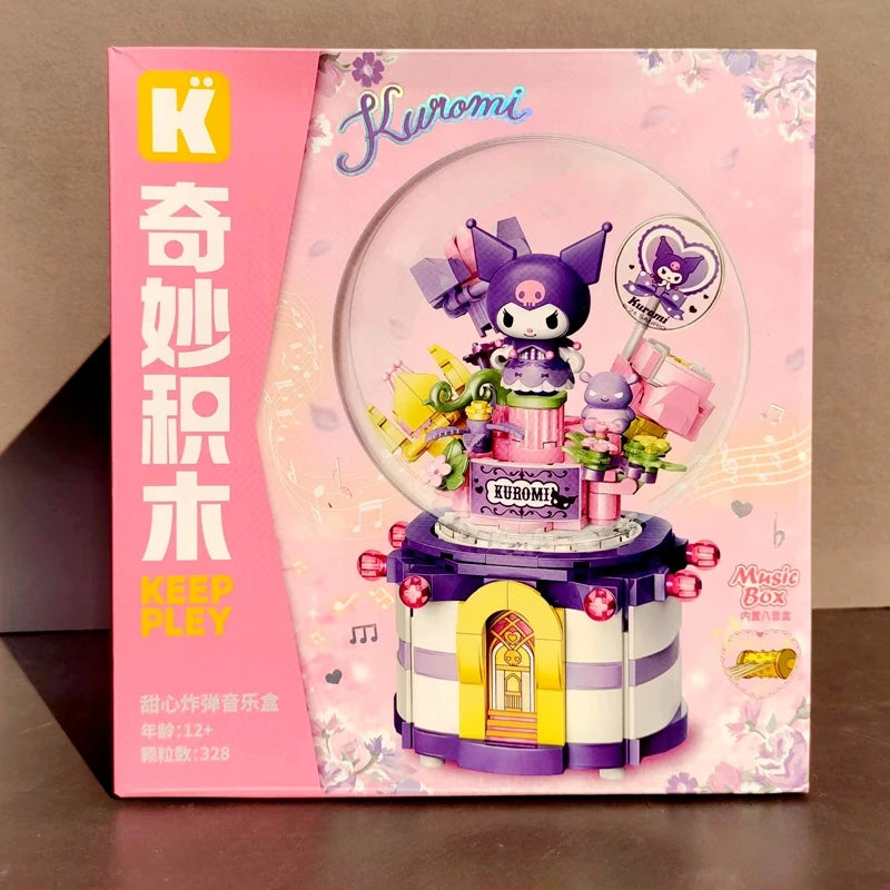 Sanrio Toy Building Blocks Hello Kitty Christmas Music Box Kuromi Melody Toy Collection Toy For Kids Birthday Gifts