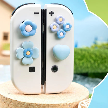 Flower Heart Silicone Soft D-pad Cross Button ABXY Key Sticker Skin Case For Switch Oled NS Joy-con Thumb Stick Grip Cap Cover