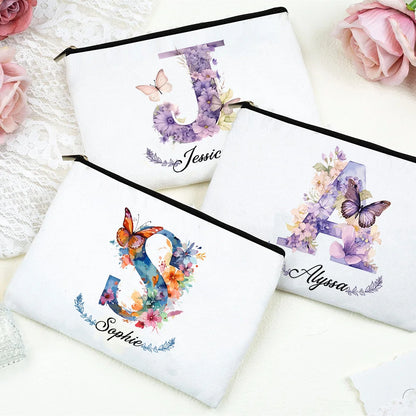 Personalized Initial with Name Makeup Bag for Women A-Z Cosmetic  Bags Girls Travel Toiletry Pouch Wedding Birthday Gift for Her