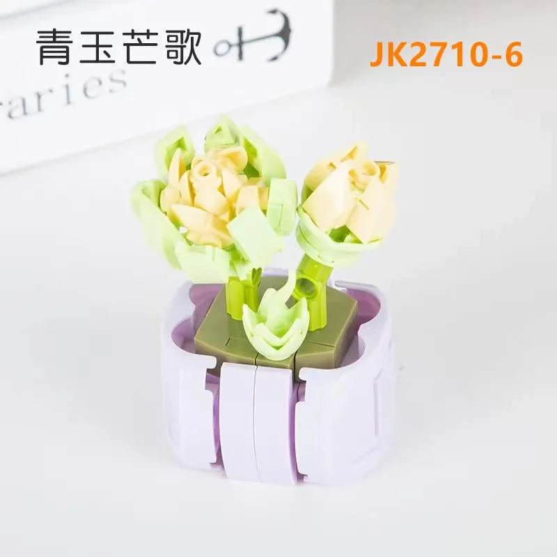 JAKI Blocks Teens Building Toys Bricks Girls Flowers Potted Plant Puzzle Home Decor Artificial Flowers Women Gift JK2710